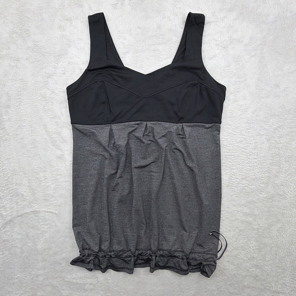 Lululemon Hustle And Bustle Drawstring Waist Gray & Black Tank Top Women's 10